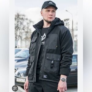 Alpha Industries Mixed Media Fleece Full-Zip Jacket in Black